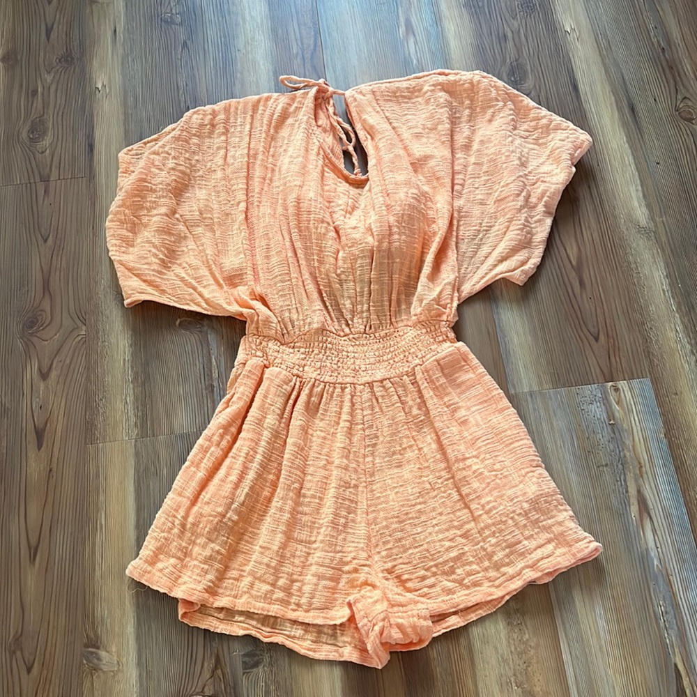 Free People Peach Gauze Short Jumpsuit Romper